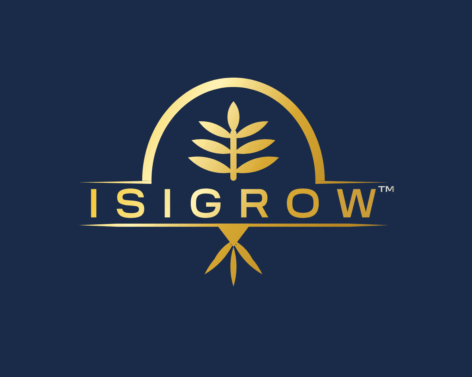 isigrow product family logo, gold on navy.